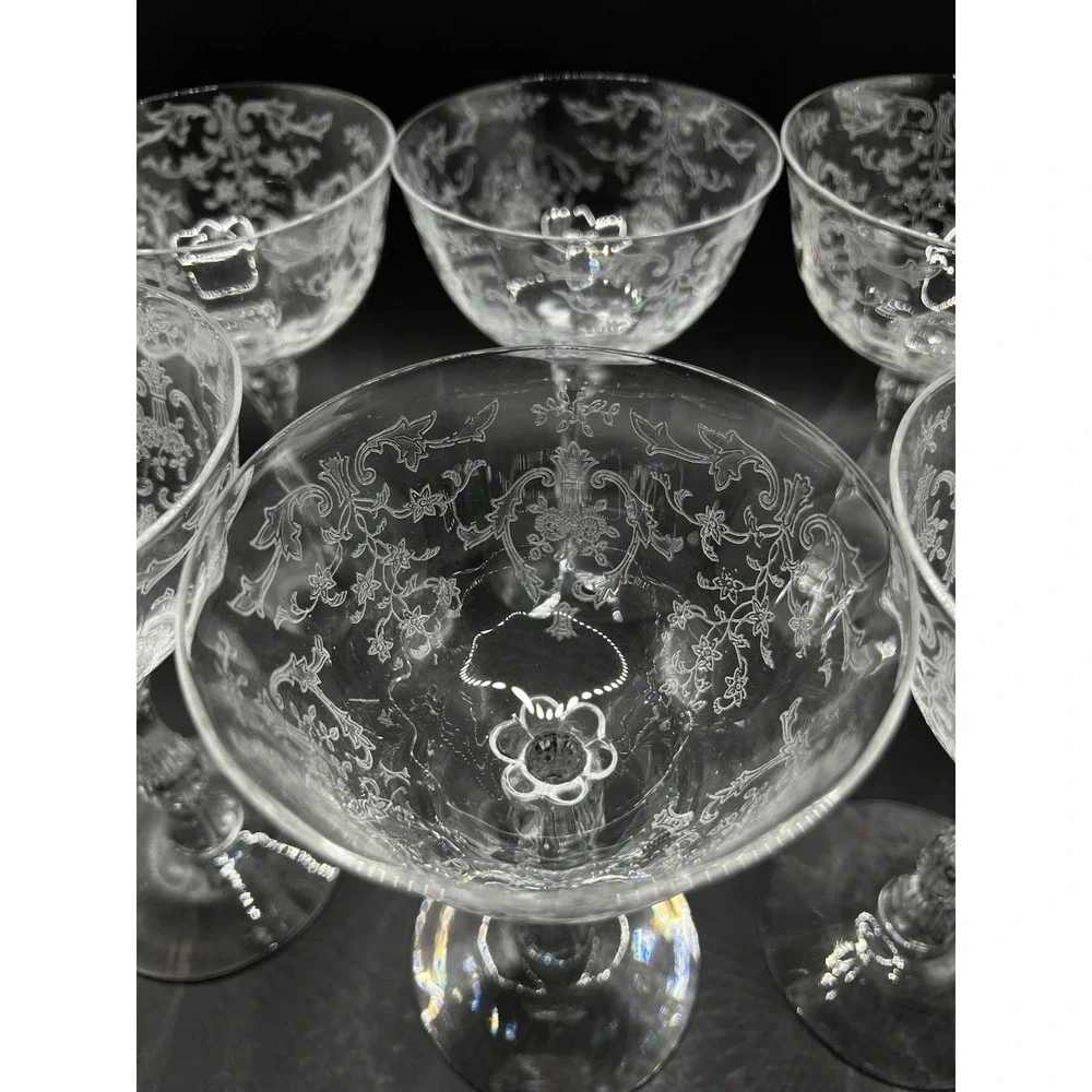 Seven Navarre Clear Champagne/Tall Sherbet by Fostoria Etched Unmarked
